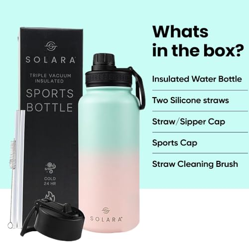 Image of SOLARA Insulated Water Bottle 1 Litre, Hot Water Bottle, 1000ml Thermosteel Water Bottles for Travel, Home, Office, School, Gym, Adults, Water Bottle Hot and Cold, Sipper Bottle, Teal Pink