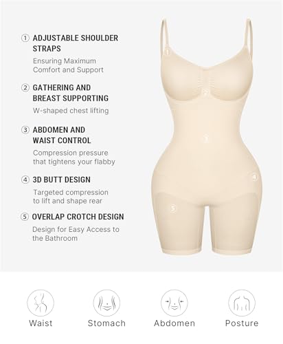 Image of FeelinGirl Shapewear Tummy Control Seamless Bodysuit Hip Enhancer Body Shaper for Women