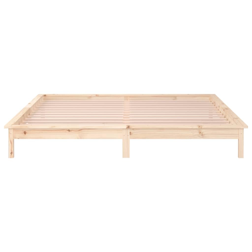 Lite drewno sosnowe z kolorowym LED Stelaż listwowy brąz 180x200 cm | Rama łóżka z LED 180x200 cm Super King lite drewno sosnowe RGB podświetlenie