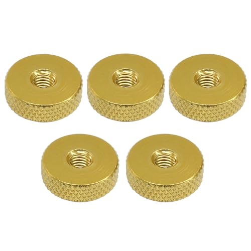 Zorfeter 5Pcs Golden M5 x 16mm x 5mm Flat Knurled Nut, Lock Adjusting Nuts Thumb Nuts Aluminum Alloy, Good for Furniture Equipment