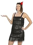Luxurious Black Fabric Flashy Flapper - Large (10-12), Stylish Vintage Dress - Ideal For Themed Parties & Events