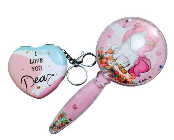 Compact Vanity Mirror Double Sided Portable Folding Mirror for Makeup with Unicorn Glittery Circle Hair Styling Comb for Kids Women-image-18