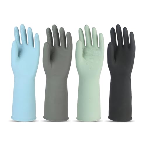 Petacffe 4 Pairs Rubber Kitchen Dishwashing Gloves – Reusable Household Cleaning Gloves for Washing Dishes and Cleaning Tasks, Non-Slip (Medium)