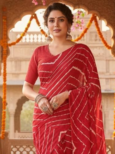 Image of AKHILAM Women's Georgette Solid Ready To Wear one Minute Saree With Unstitched Blouse Piece