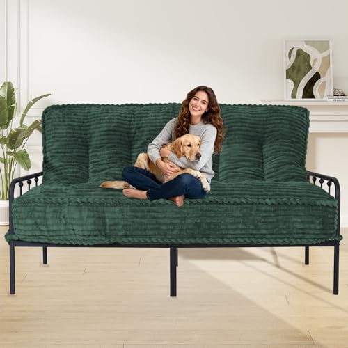 8 Inches Futon Mattress Queen Size, Futon Sofa Couch Bed with Straps, Thick Corded Fabric Floor