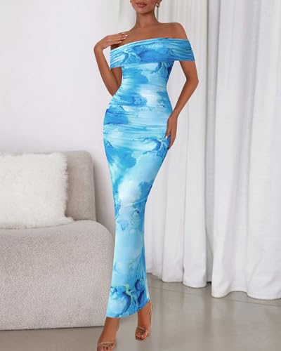 Image of BTFBM Cocktail Dresses for Women 2026 Elegant Classy Off Shoulder Bodycon Mesh Slit Floral Maxi Spring Summer Dress