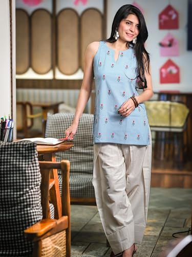 Image of Youthnic Women's Cotton Embroidered And Stripes Work Summer Wear Straight Kurti With farshi Salwar | Co Ord Set for Women Stylish | Office wear Kurta Set