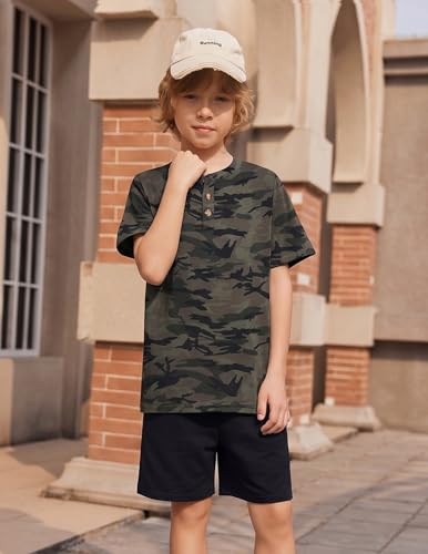 Image of Arshiner Boy's Textured Button Up Shirt and Shorts Set 2 Piece Summer Beach Outfit for 5~12 Years Kids