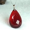 DUOVEKT Natural Red Blood Amber Pendant Necklace,Amber Stone Pendant Jewelry For Women Lady Men Crystal Beads35x20mm Water Drop Gemstone,Silver Chains #2