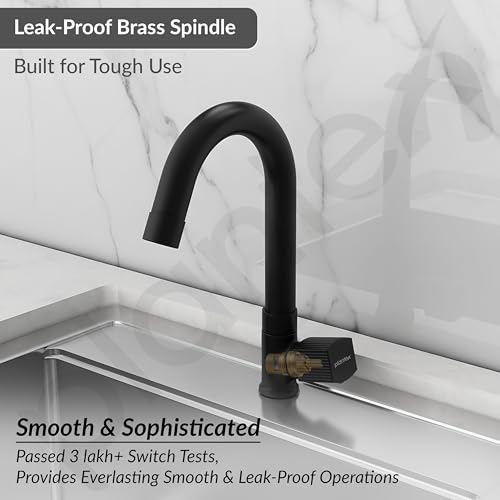 Image of Plantex Swan Neck for Bathroom with Brass Spindle /Pillar Cock Water Tap /Table Top Basin Tap with Teflon Tape - Pack of 1 (Black)