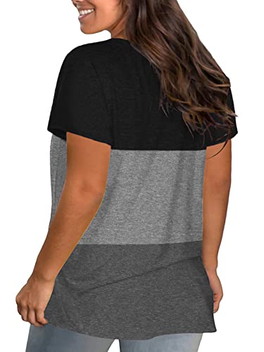 Image of DOLNINE Plus-Size Tops for Women Casual Short Sleeve Color Block T-Shirts | Basic Going Out Tees, Summer Trendy Loose Fit Tunics