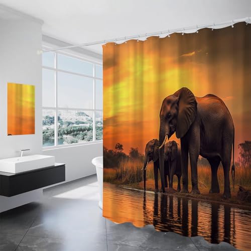 Rideau de douche lavable anti-moisissure en tissu 150x180 coucher de soleil