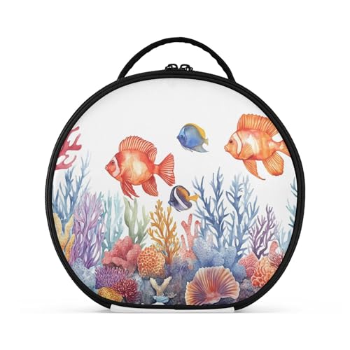 Takiito Sea Fishes Travel Makeup Case Portable Makeup Box Artist Cosmetic Case Organizer With Adjustable Dividers