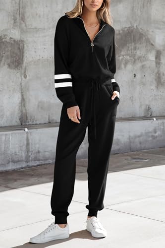 Image of PRETTYGARDEN Women's 2 Piece Sweater Set Pullover Zip Up Sweatshirt Jogger Sweatpants Tracksuit Casual Outfit