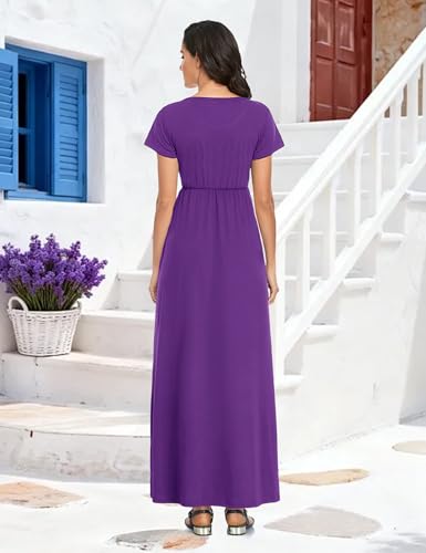 Image of Lacavocor Womens Short Sleeve Maxi Dresses Empire Waist Long Dress