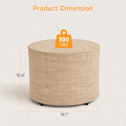 ONBRILL Outdoor Round Ottoman, All Weather Outdoor Footstool with Supportive Textliene, Patio Footrest with Sturdy Metal Frame, Multipurpose Outdoor Furniture for Patio, Balcony, Pool, Indoor, Beige - Thumbnail 3