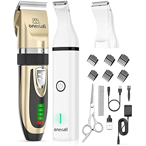 oneisall Hundeschermaschine und Hundepfoten Trimmer Set Leise 2-in-1 Katze Tierhaarschneidemaschine kabellos Haustierhaarschneider Cover
