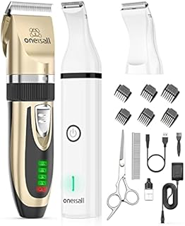 oneisall Dog Clippers and Dog Paw Trimmer Kit 2 in 1 Low Noise Cordless Dog Clippers for Grooming Pet Hair Trimmers for Small and Large Dogs Cats Animals
