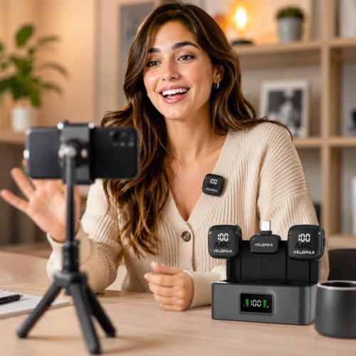 Image of VELOMAX Mic Wireless, 3-Level Noise Reduction, Magnetic Clip, Type-C 2 Mics with Charging Case, 164FT Range, Mic for YouTube Wireless, Wireless Mic for Creators, Wireless Mic for YouTube, Microphone