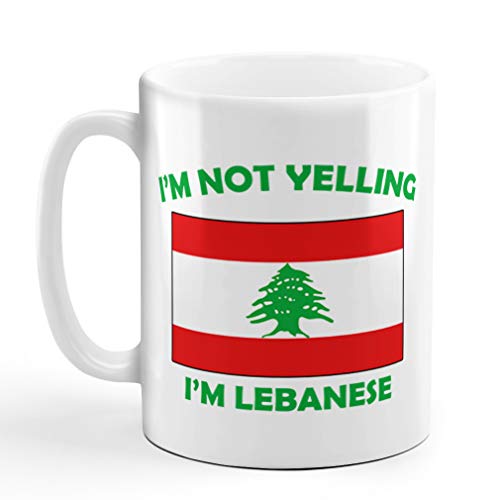 Speedy Pros Taza de café y té de cerámica libanesa con texto en inglés I'm Not Yelling I Am Libanes, regalo de Hanukkah para hombres y mujeres