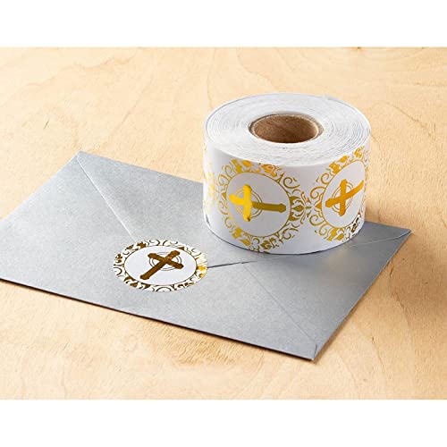Religious Stickers – 500-Count Gold Foil Cross Stickers, Cross Design Round Labels With Gold Foil Finish, Envelope Seals, Party Favors, 1.5 Inches In Diameter #TOP2