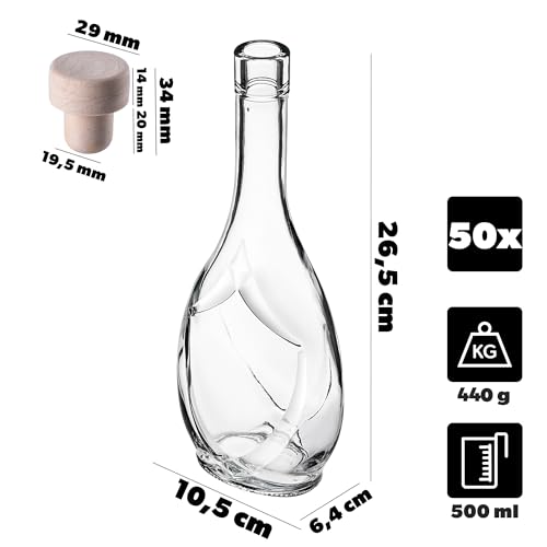 KADAX 50er Set Glasflaschen 500ml mit Korken – Leere Flaschen zum Befüllen für Likör, Schnaps, Öl & Essig, ideal zum Verschenken… – Ansicht 3