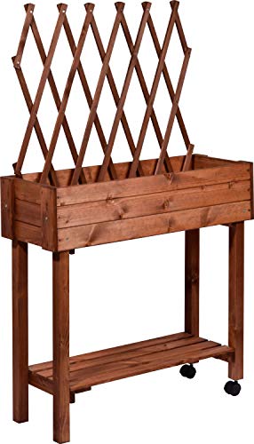 dobar® 58187e rollbares Hochbeet mit Rankgitter | Pflanzkasten auf Rollen | Blumenbeet aus Massiv-Holz | Schmales Kräuterbeet für Garten/Terrasse/Balkon | 79 x 28,5 x 130 cm | Braun