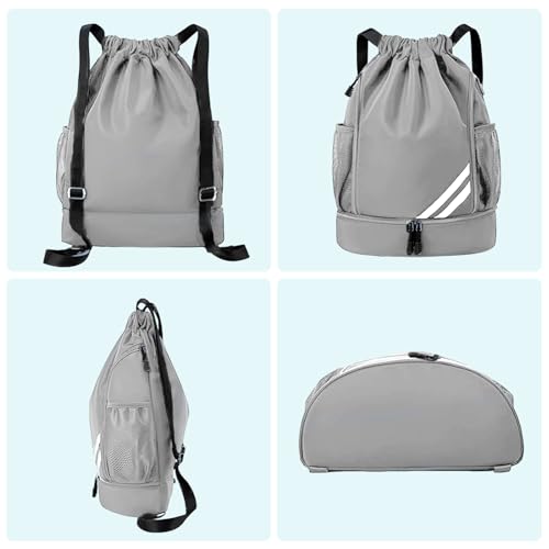 MJFENDAI Sac de sport avec cordon de serrage réglable, sac de sport pour enfants avec compartiment pour ballons, compartiment au sol, sac à dos étanche pour adultes, adolescents, sport et voyages – vue 4