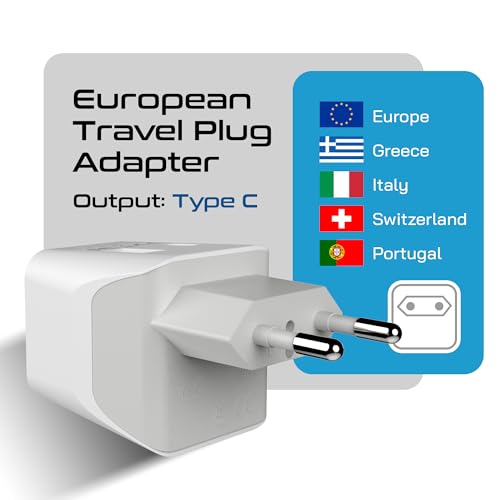 Image of Europe Travel Adapter, Ceptics Ultra Compact Dual USB Power Plug - for European Type C - 3 Inputs - iPhone, Laptop, Galaxy, Cell Phones, Camera Chargers, iWatch & More - CTU-9C