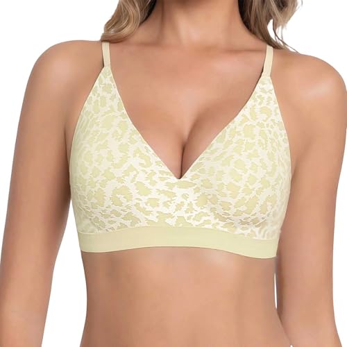 Sujetador sexy para mujer, estampado de leopardo, ropa interior push-up, cuello de pico, sujetador clásico, fitness, yoga, sujetador, cómodo, diario, ropa interior, amarillo, 42