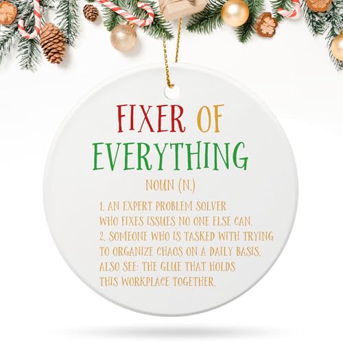 Teenyyou Boss Day Gifts Best Boss Appreciation Gifts for Men Women Coworkers Christmas Ornament Fixer of Everything Ceramic Ornament with Flannel Bag Best Keepsake