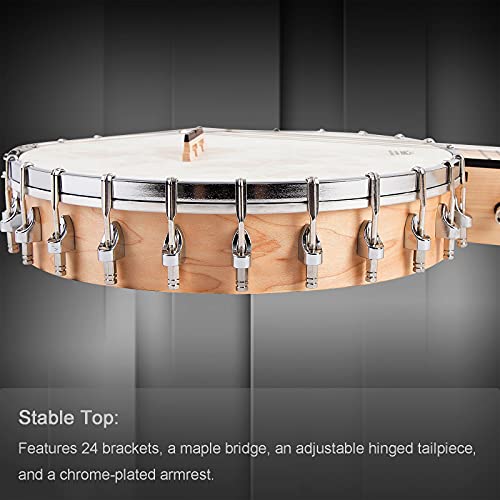 Mulucky 5 String Banjo - Full Size With 24 Brackets, Open Back, Maple Banjo With Remo Head, Geared 5Th Tuner, Gift Package With Beginner Kit - B1102 #TOP6