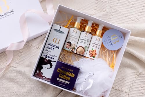 Image of CDB's Exfoliation, Glow, Festive, Diwali Gift Box | Moisturizing Coffee Body Scrub with Organic Avocado Oil & Body Wash Set with Loofah | Pure Wood Pressed Coconut Oil, Almond Oil, Sesame Oil