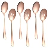 6 Pieces Serving Spoons Set, 8.7 Inch Serving Spoon, Includes 3 Serving Spoons and 3 Slotted Spoons, Stainless Steel Buffet Banquet Spoons, Large Spoons Utensils Cutlery Set for Kitchen, Rose Gold