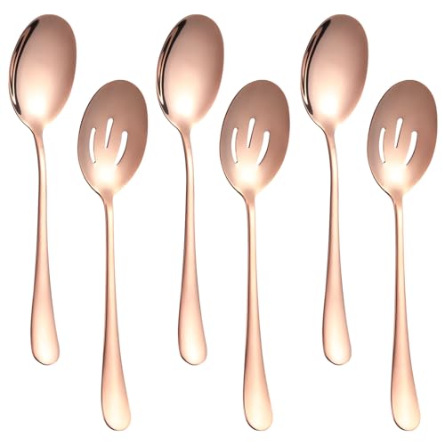 6 PCS Serving Spoons Set, 8.7 Inch Serving Spoon, Slotted Spoons, RoseGold