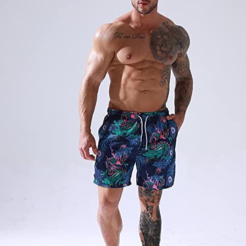 Ymosrh Mens Swim Trunks, Mens Swim Trunks Swim Trunks Men, Short Men's Breathable Print Pants Surf Casual Sports Quick Dry Shorts Swimsuit Short Black Swimsuits Bathingsuit Pocket (L, Blue) #TOP1