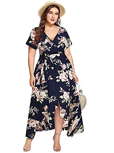 Milumia Plus Size Women Empire Waist Asymmetrical High Low Bohemian Maxi Dress Navy Blue X-Large Plus