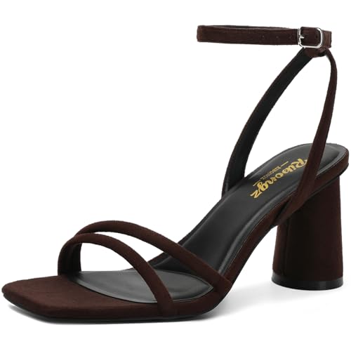 Image of RIBONGZ Block Heels Prom Heeled Sandals for Women Chunky Square Open Toe Strappy High Heels Ankle Strap Wedding Bridal Shoes High Heel Sandals for Party Dress