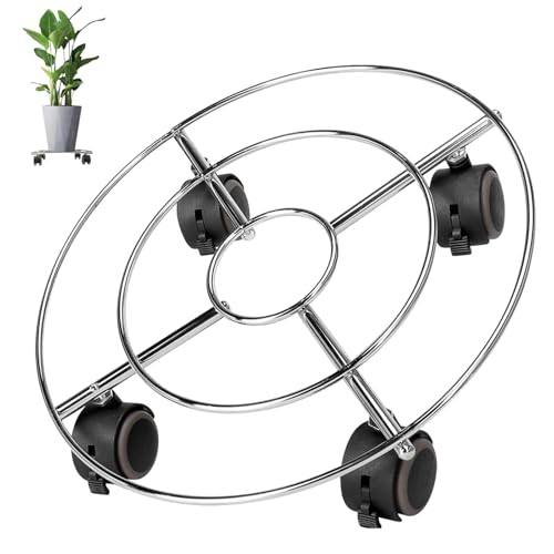 SI FANG Plant Caddy with Wheels with Lockable Casters, Round Rolling Plant Stand Trolley Flower Pot Movers with Wheels, Heavy Duty Metal Roughened Steel Caddies For Outdoor Garden Indoor, 30cm/12in