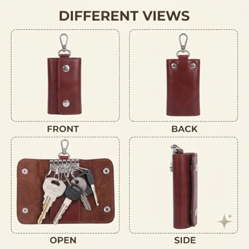 Image of Leather Key Pouch Keychain for Men & Women - Key Holder Wallet with Key Ring | Compact Key Organizer Case for Car Keys, House Keys & Coins | Small Leather Key Wallet Pouch
