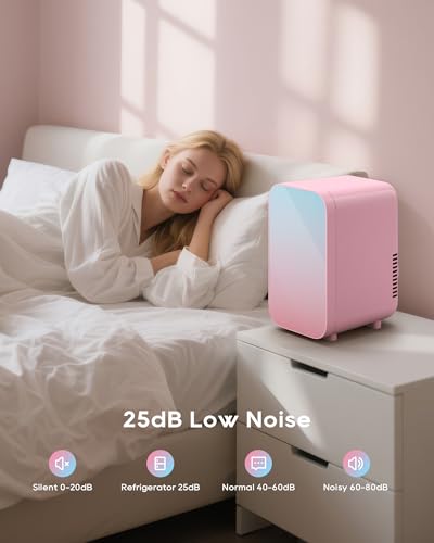 Image of BEICHEN Mini Fridge, 6 Liter /8 Can Skincare Fridge, 110V AC /DC Portable Thermoelectric Cooler & Warmer for Skin Care, Cosmetics, Beverage, Food, Great for Bedroom, Office, Dorm (Pink)