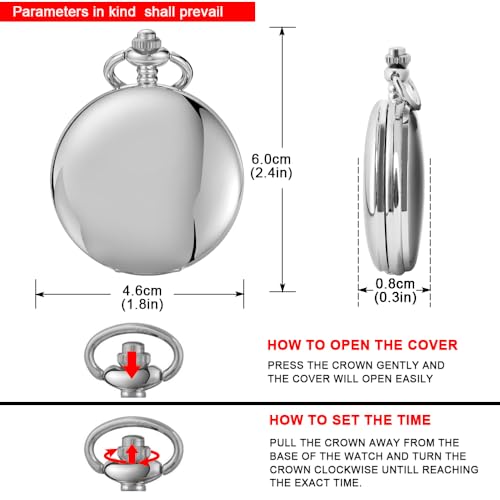 Image of Tiong Bracket Pocket Watch Design Roman Numerals Smooth Case Quartz with Chain Gifts for Birthday Father's Day-Silver