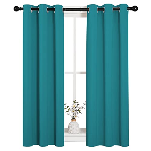 Image of NICETOWN Room Darkening Curtains 45 inch Length 2 Panels, Thermal Insulated Grommet Blackout Curtains for Modern Casual Elegant Bedroom Kids Room Theme Decoration (Peacock Teal, 2 Pieces, W29)