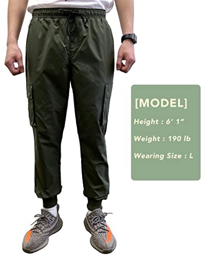 Southpole Men's Lightweight Tech Woven Jogger Pants, Cargo Pockets, Quick Dry, Olive, Large #TOP6