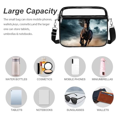 Wild Stallion in Dust Horse Large Crossbody Bag Clear Stadium Bag Anti-Theft Side Shoulder Bags Messenger Bag with 2 Compartments3