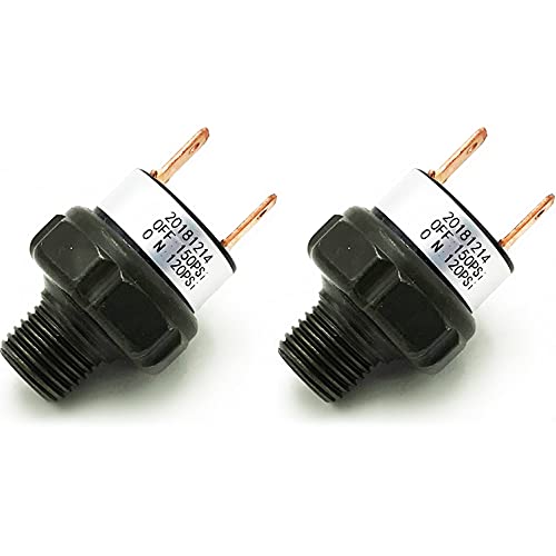 HONSDUKE 2 Pieces 90/120/145/150/175/200 PSI Air Pressure Switch Tank Mount Type Thread 1/4 NPT 12V/24V for Train/Air Horn (120-150PSI*2)