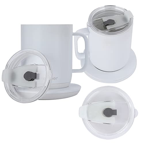 Coffee Mug Lids for Ember 14 oz Temperature Control Smart Mug 2, Splash Proof Open - Close Slide Lid, Coffee Mug Lid Replacement with Sealing Silicone (Transparent 14 oz, 2)