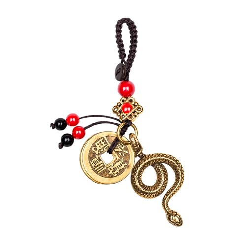 Mansiyuyee Brass Chinese Zodiac Snake Statue Keychain with 5 Feng