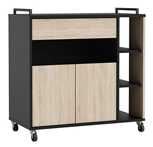 Mueble-de-Cocina-Auxiliar-para-microondas-en-Color-Negro-y-Roble-80x76cm Mueble-de-Cocina-Auxiliar-para-microondas-en-Color-Negro-y-Roble-80x76cm