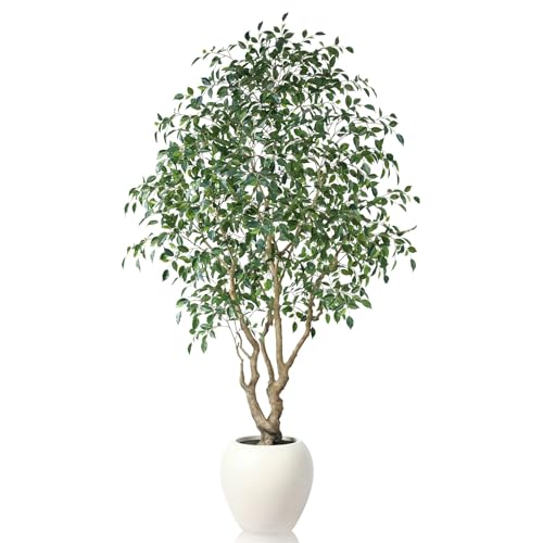 SOGUYI Ficus Tree Artificial Indoor, 8 Feet Tall Faux Ficus Tree with Round Artisan Planter, Premium...